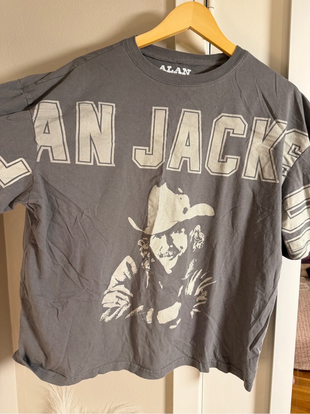 Alan Jackson  Gray Graphic Short Sleeve Tee with Cream Print
